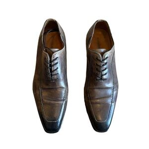 Magnanni Square Toe Grey Brown Leather Dress Shoes Oxford